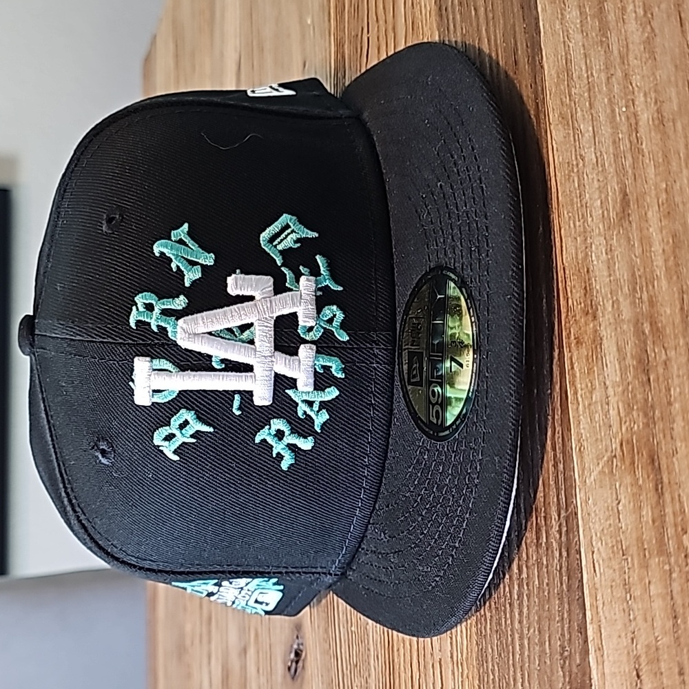 Bornxraised new era la dodgers black fitted hat 7 3/4
